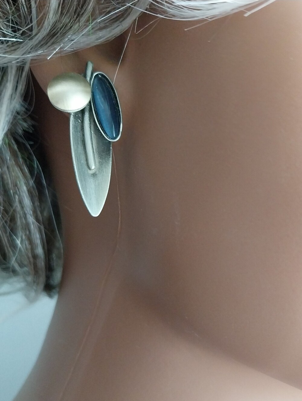 Blue Stone Mixed-Metal Drop Earrings